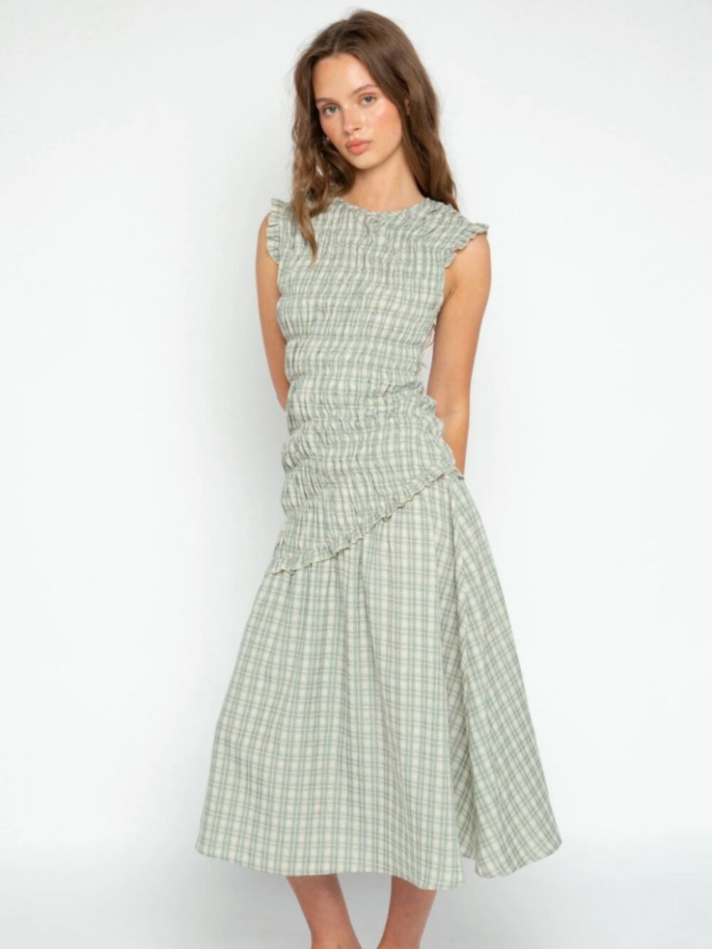 Daisy Street Vivi Check Smocked Midi Dress UK 8 - S